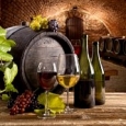 Mural of Wine Barrel, Glasses, and Bottles, Placed Decoratively