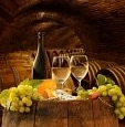 White Wine and Grapes in Underground Wine Cellar - Mural