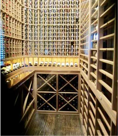 Residential Wooden Custom Wine Racks with Mixed Bottle Orientations