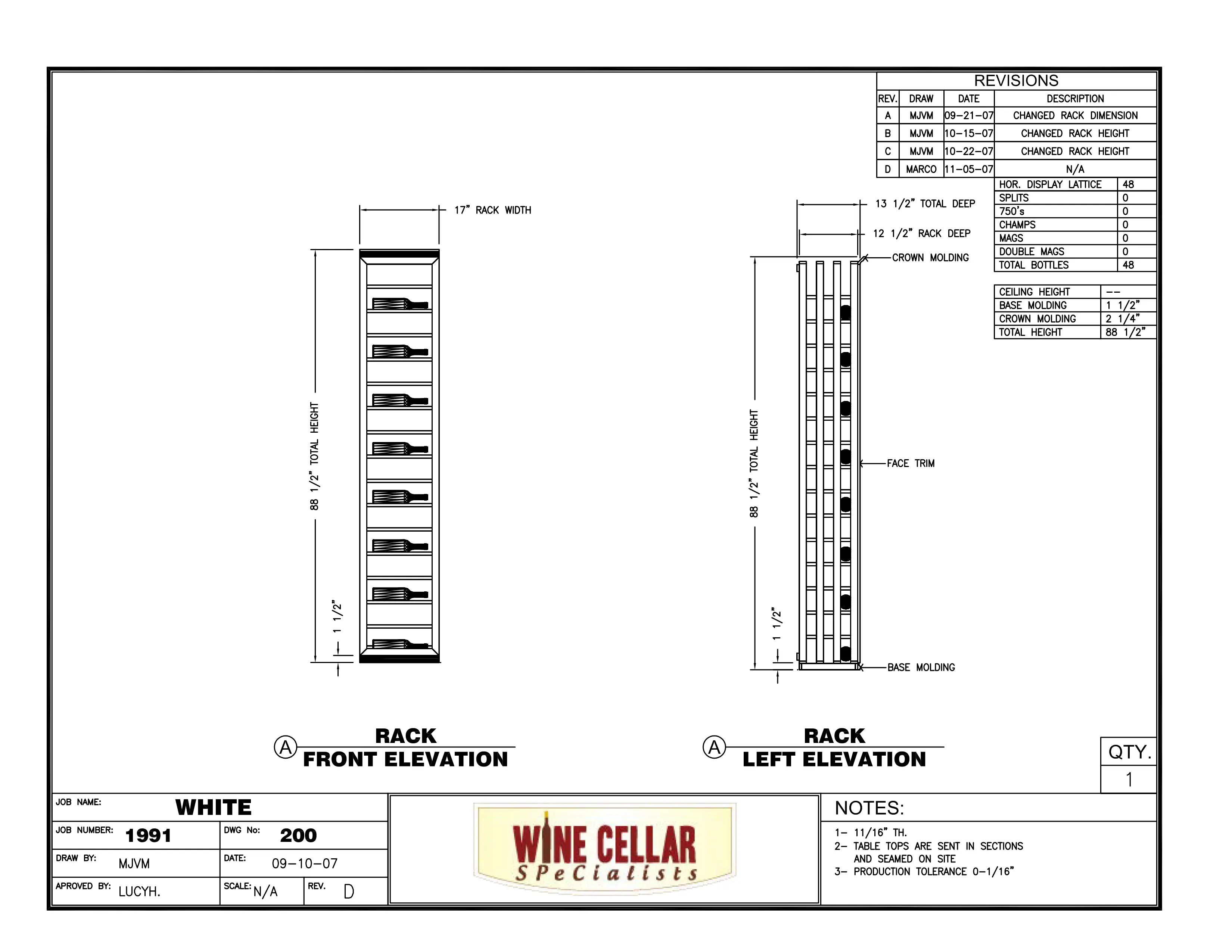 Custom Wine Cellars Chicago Illinois Horizontal Label Forward Racking Drawing