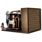 Our high-performance condensing unit is designed to handle environments ranging from 0°F to 110°F. The condensing unit requires 12 inches of unobstructed space in front of the coils, and requires approx. 600-700 CFM of ventilation when installed in a confined space.