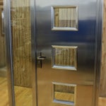 $4,495.00  304 Stainless  Double tempered glass  Handle, lock & keys included  Mounting bolts Included  Rough Cut: 61” X 86.75””  Door size: 36” X 81.75”  Side Light: 16” X 81.75”  Door swings out  5 year warranty
