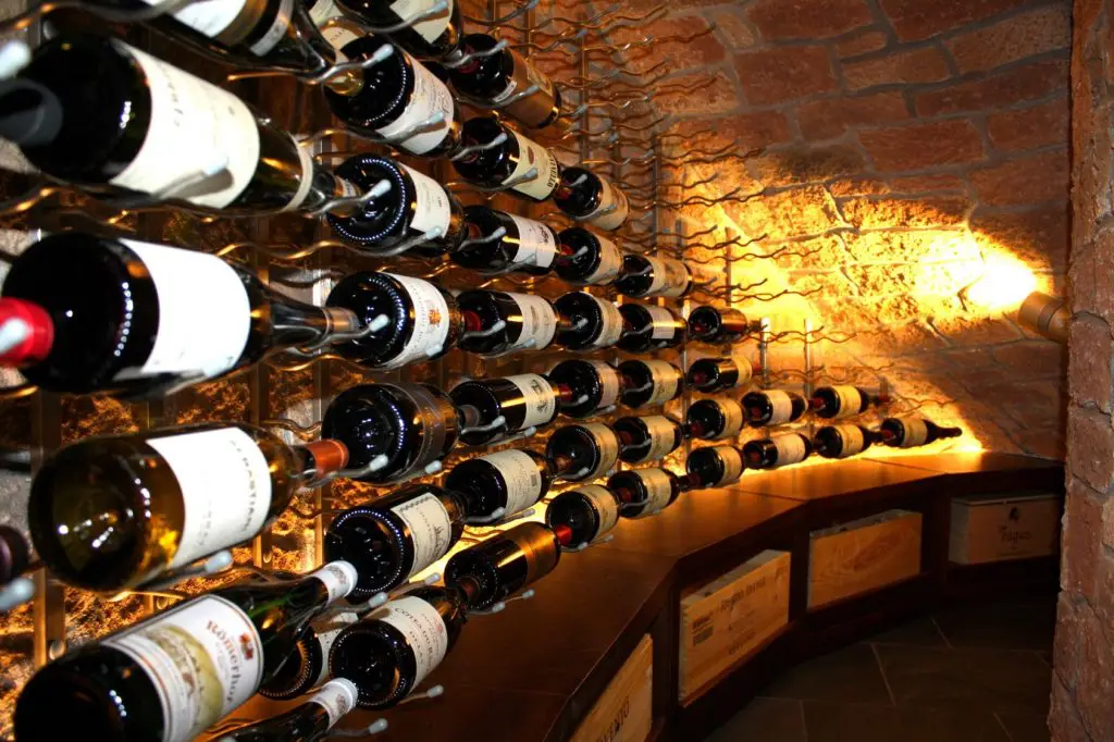 Wine Cellar Lighting Spot Lights Shine Toward the Bottles