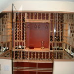 Front view with door open. Unfinished premium redwood Custom Wine Racks Illinois