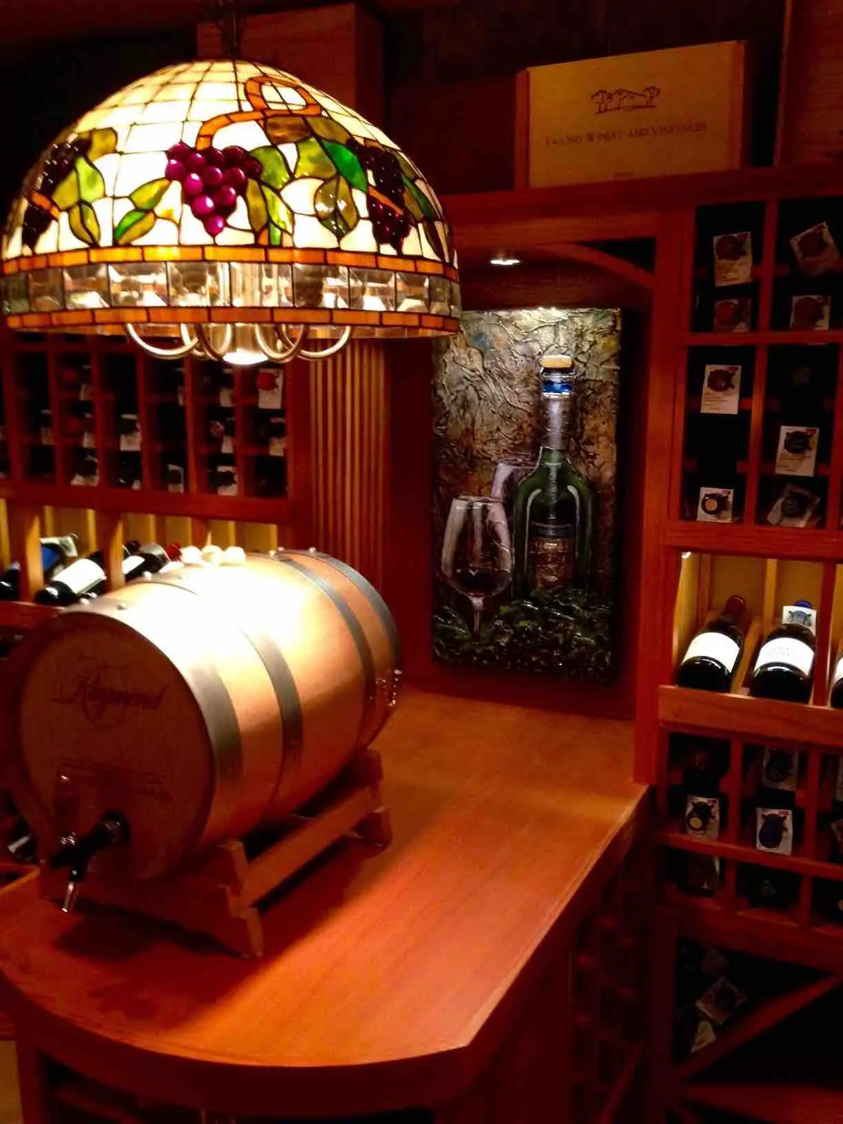 Lighted Arch and Tabletop in Chicago, Illiniois Basement Wine Cellar