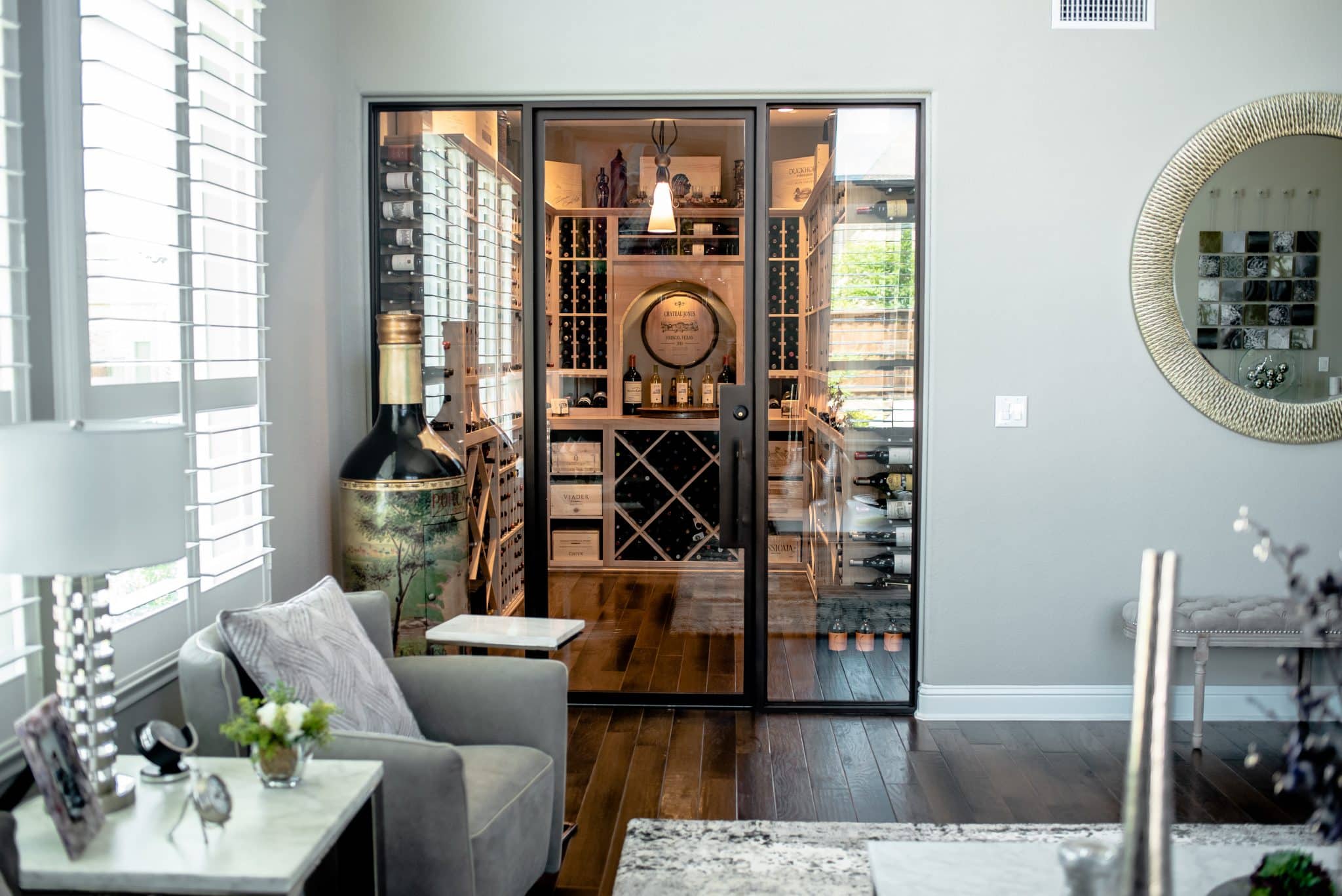 Contemporary Living Room Wine Cellar— A True Expert’s Masterpiece in Dallas