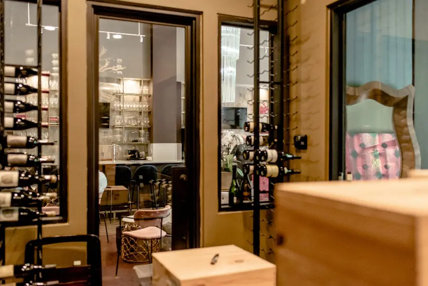 Contemporary Commercial Wine Cellar with Glass Door and Windows 