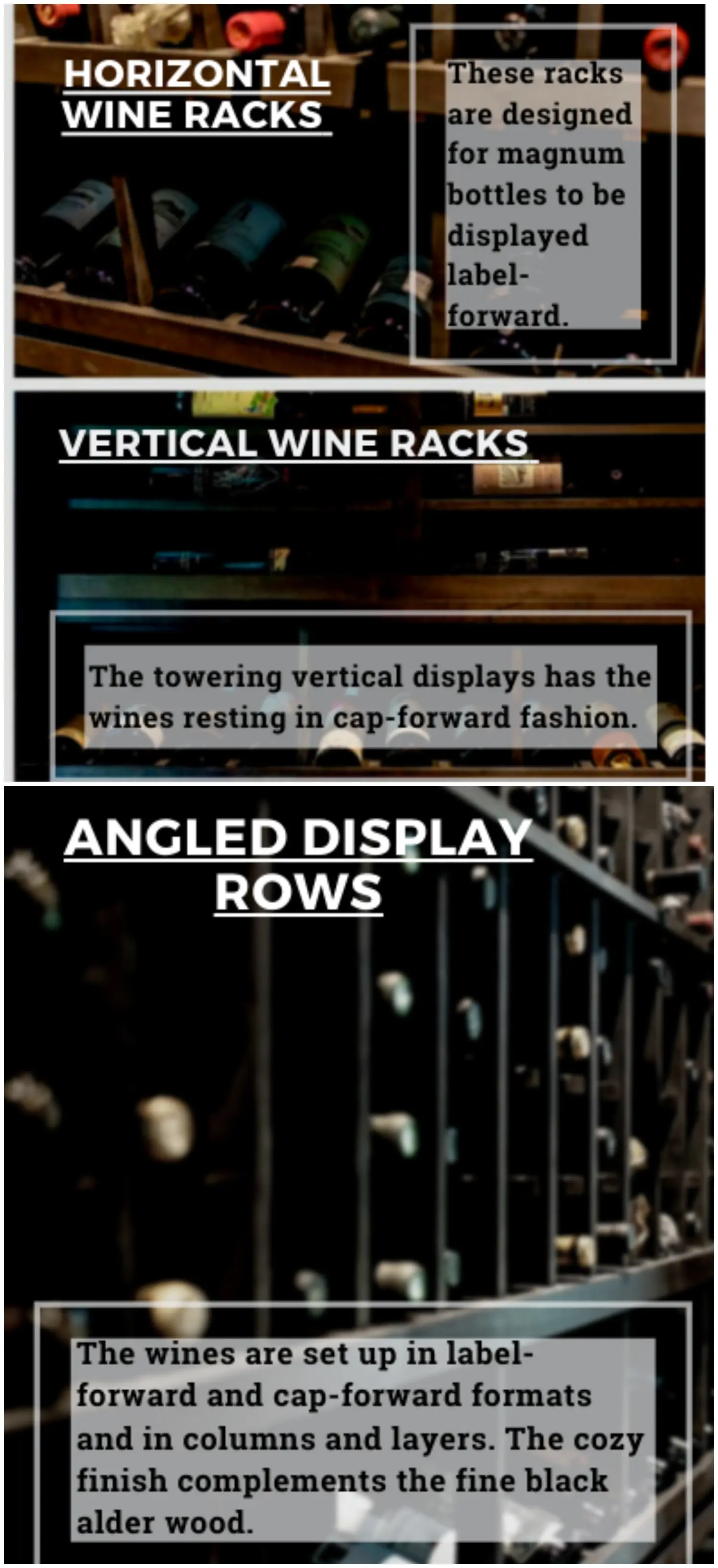 horizontal vertical and angle display wine racks for this black modern wine racking in dallas