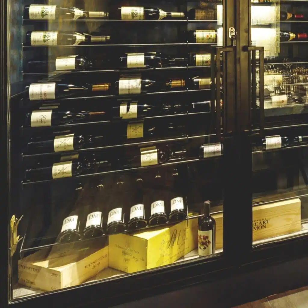 Modern Custom Restaurant Wine Cellar with Metal Wine Racks
