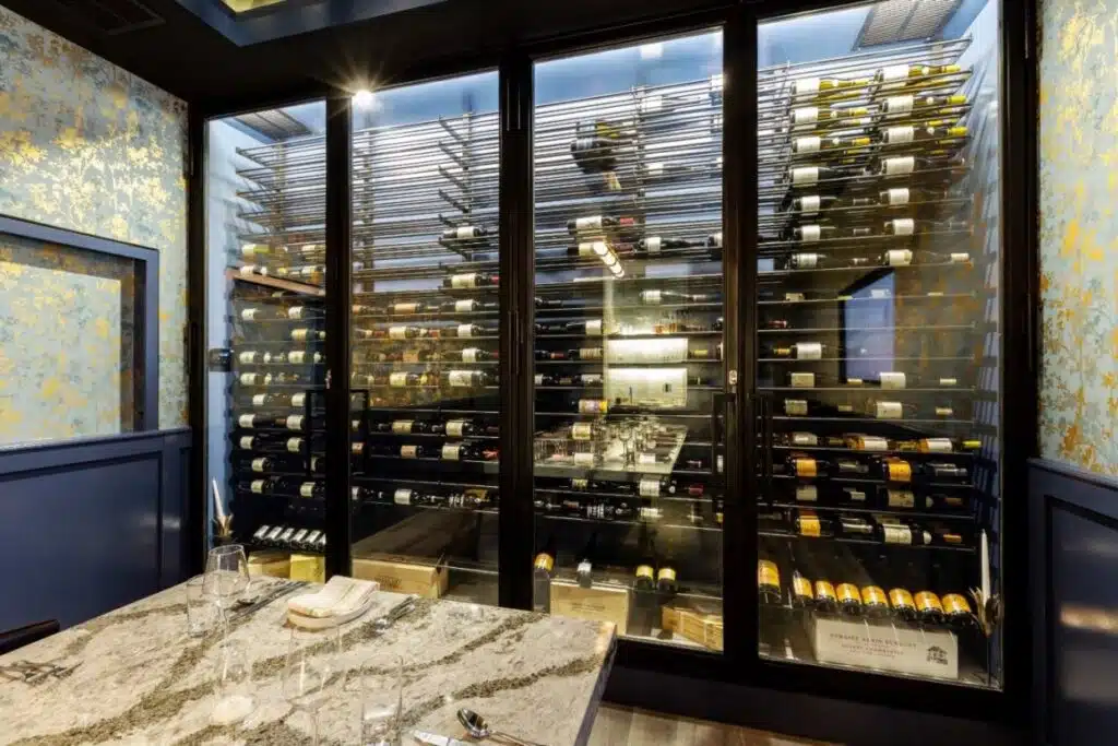 Stunning Restaurant Custom Wine Display with Glass Doors