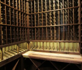 How to Build a Custom Wine Cellar - Wine Cellar Lighting LED over display row and Cooperage wine barrel tabletop Need help to design your own wine cellar - Click here