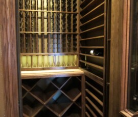 The Completed Dallas Custom Wine Cellar - Early American Stain and Lacquer on Custom Racks - Wine Celar Lighting The Completed Dallas Custom Wine Cellar - Early American Stain and Lacquer on Custom Racks - Wine Celar Lighting