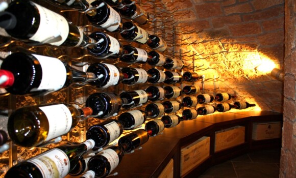 Wine Cellar Lighting Spot Lights Shine Toward the Bottles