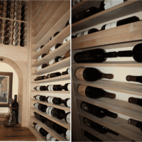 Texas wine cellar horizontal racking holds 750 size bottles above the tabletop level
