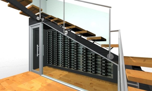 Dallas Contemporary Wine Display Under the Stairs 3D Drawing