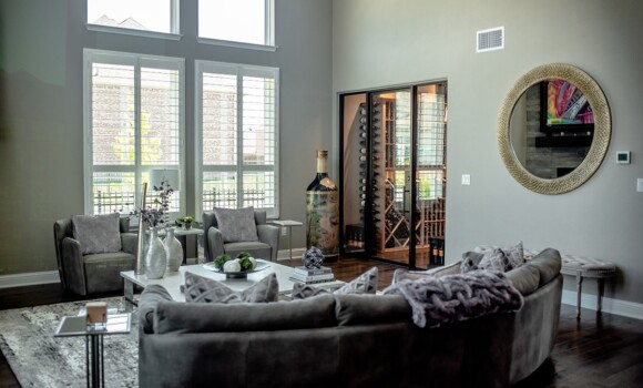 Contemporary Living Room with Custom Wine Cellar-Dallas