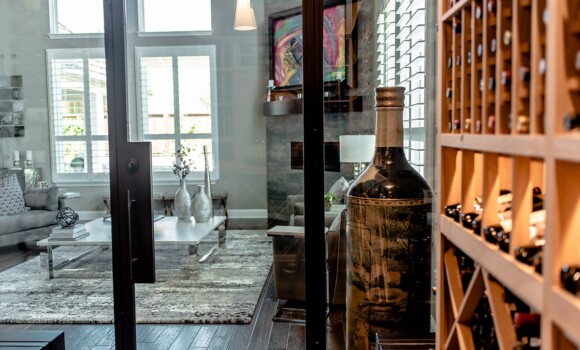 Contemporary Living Room with Custom Wine Cellar-Dallas