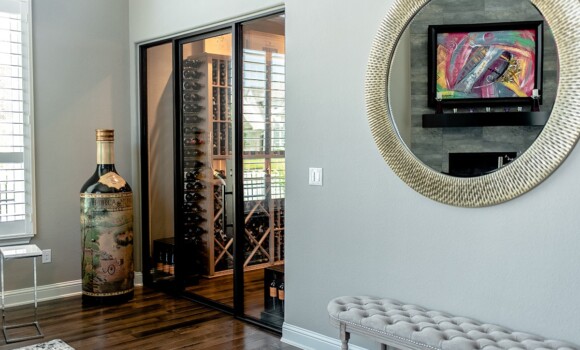 Contemporary Living Room with Custom Wine Cellar-Dallas