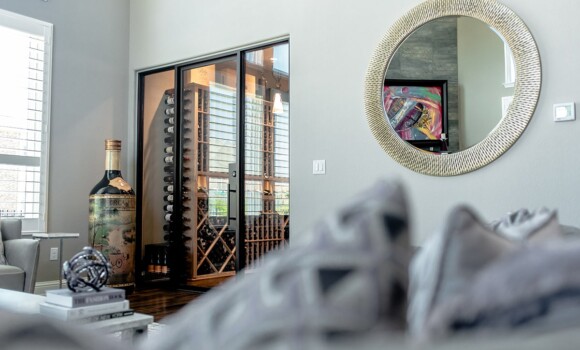 Contemporary Living Room with Custom Wine Cellar-Dallas