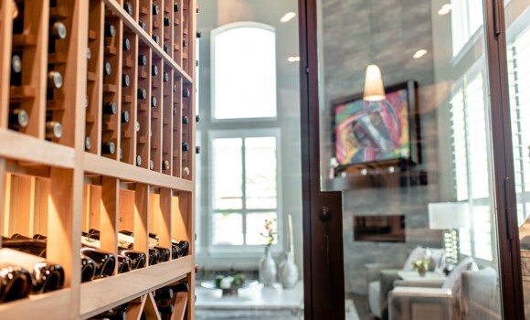 Contemporary Living Room with Custom Wine Cellar-Dallas